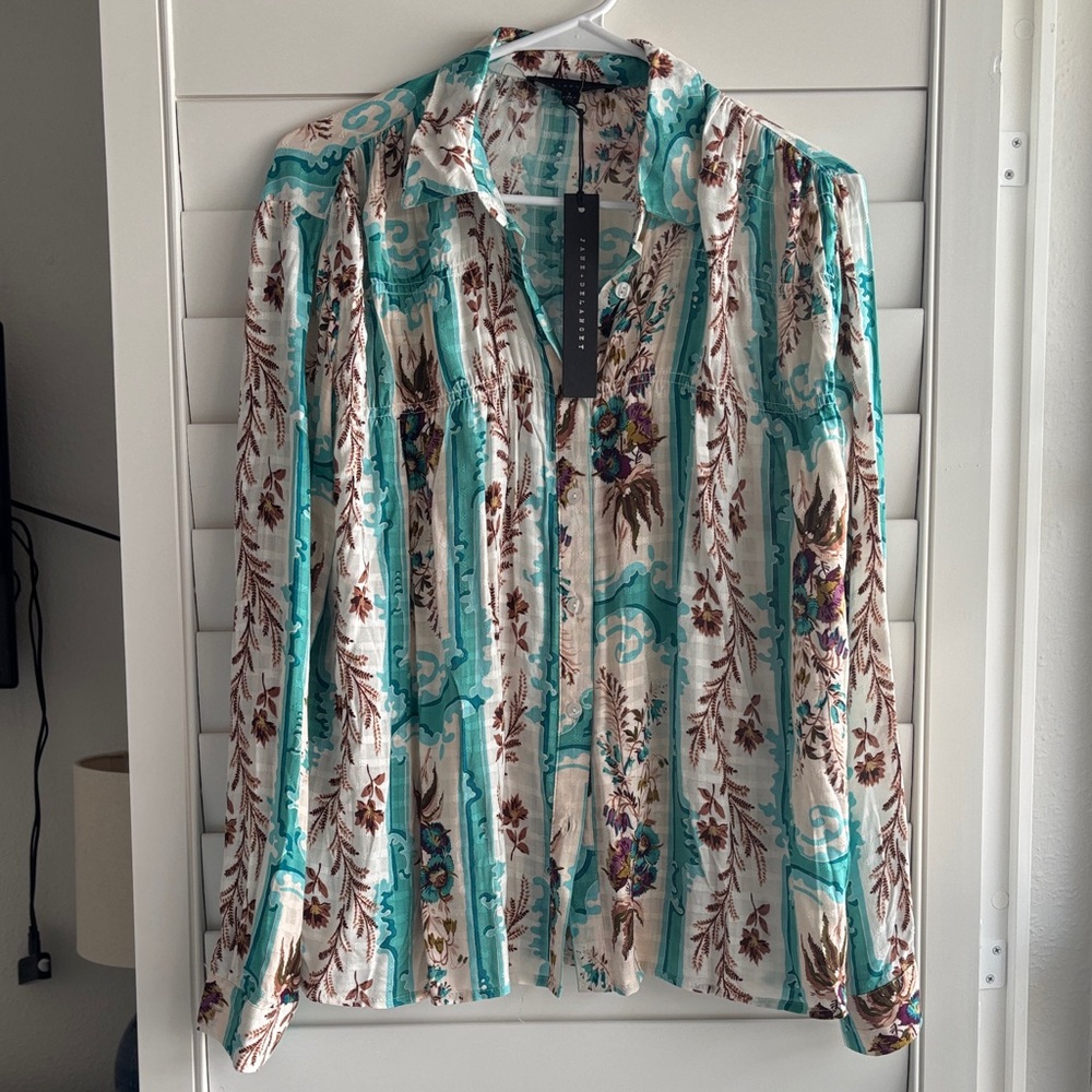 NWT Jane and Delancey Teal and Brown Floral Blouse